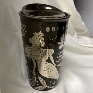 Starbucks Silver Siren Mermaid Brown Ceramic Travel Mug w Lid